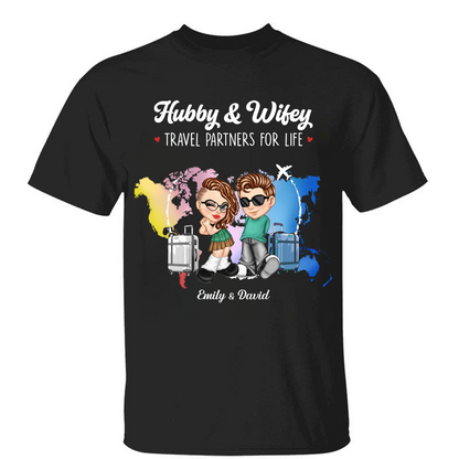 Y2K Couple Hubby & Wifey Travel Partners For Life - Personalized T Shirt