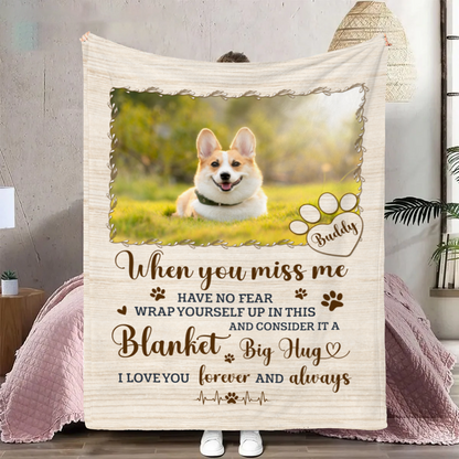 Custom Photo A Big Hug From Me - Memorial Personalized Custom Blanket - Sympathy Gift For Pet Owners, Pet Lovers