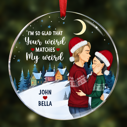 Christmas Couple Side View Your Weird My Weird - Personalized Circle Acrylic Ornament