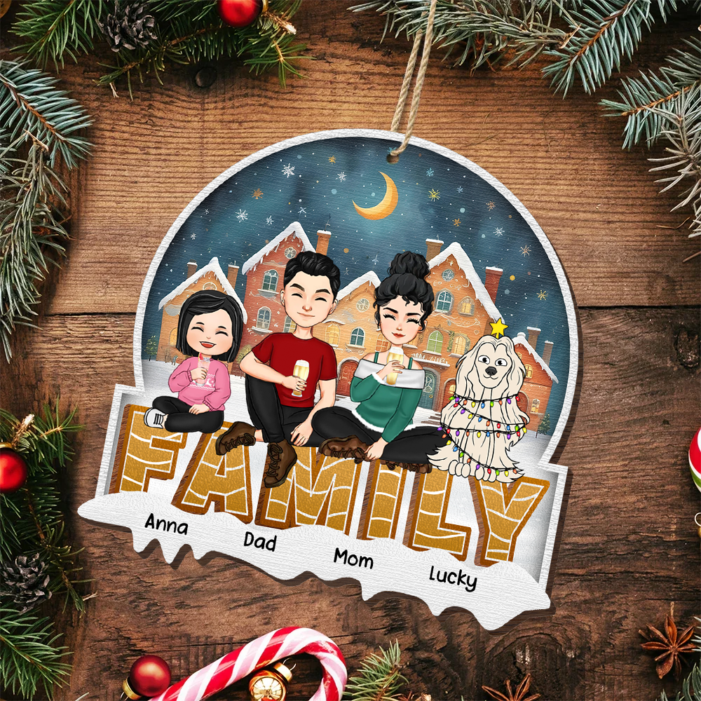 Cartoon Family And Pet Gingerbread Cookies - Personalized Ornament