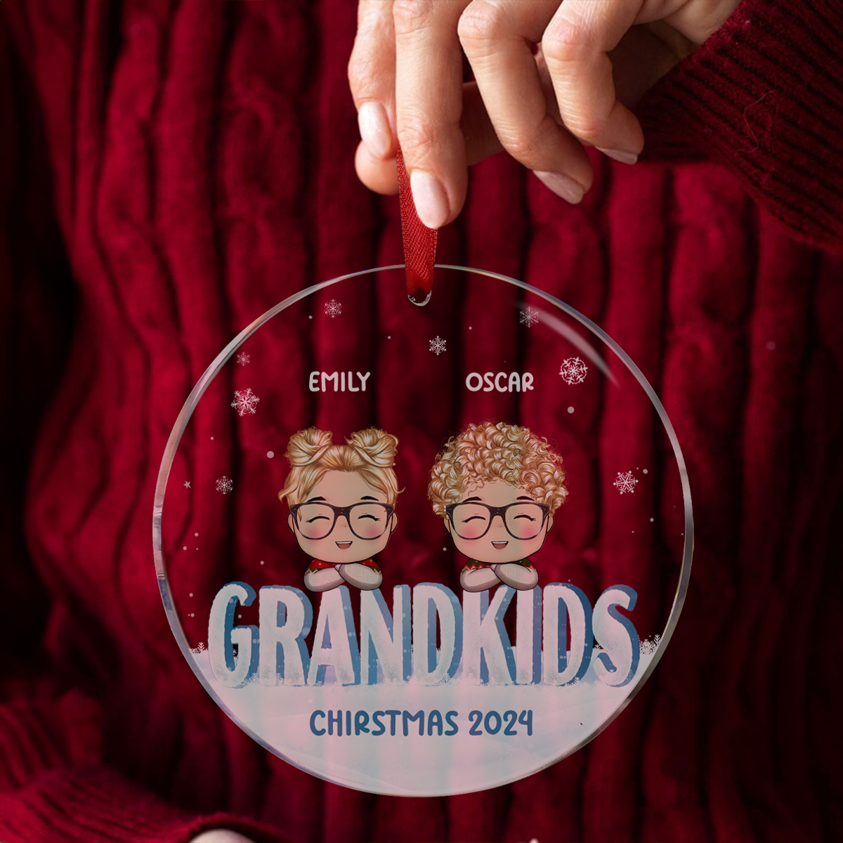 Nana Papa Grandkids Christmas Grandparents - Personalized Circle Acrylic Ornament