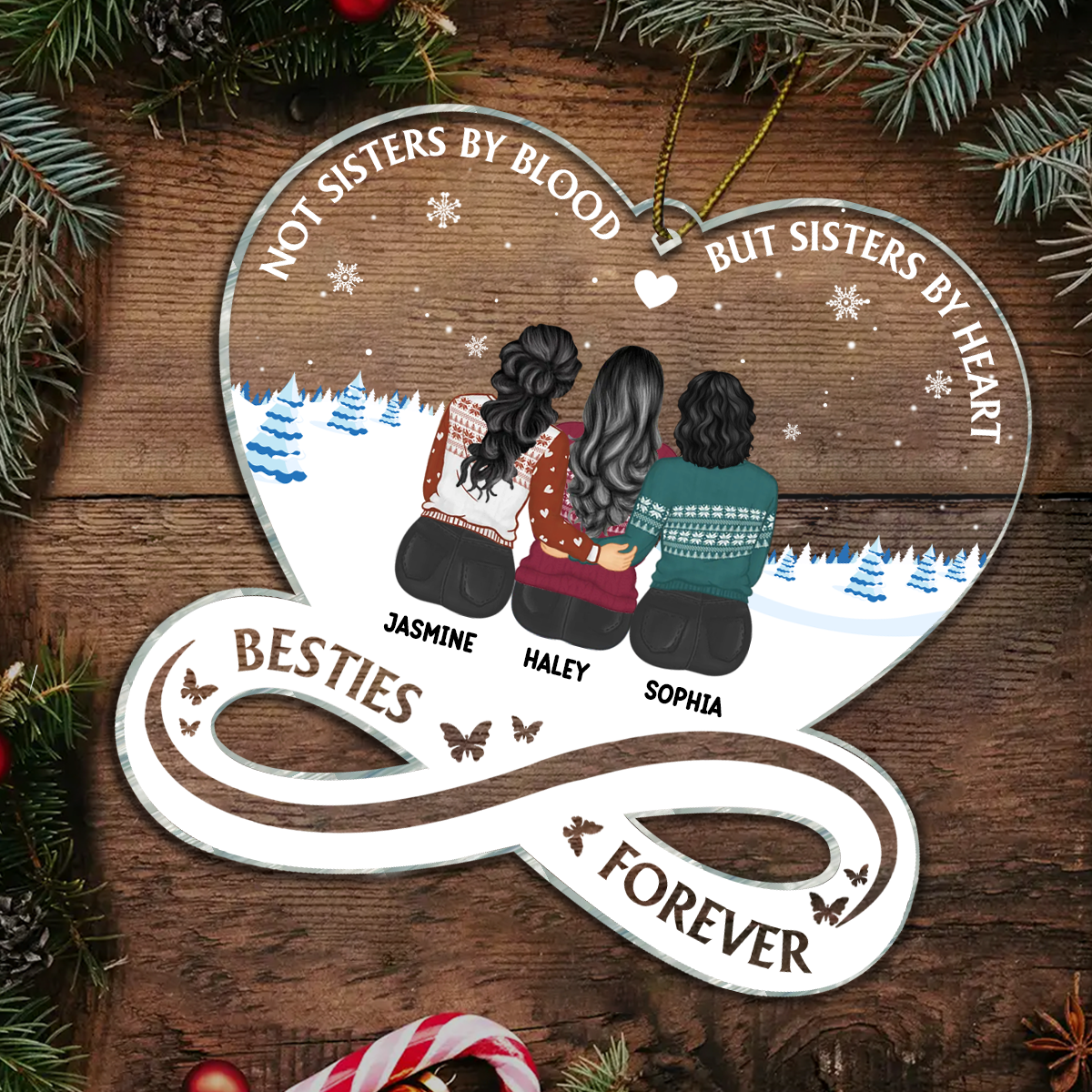 Besties Forever Not Sisters By Blood But Sisters By Heart - Personalized Custom Shaped Acrylic Ornament