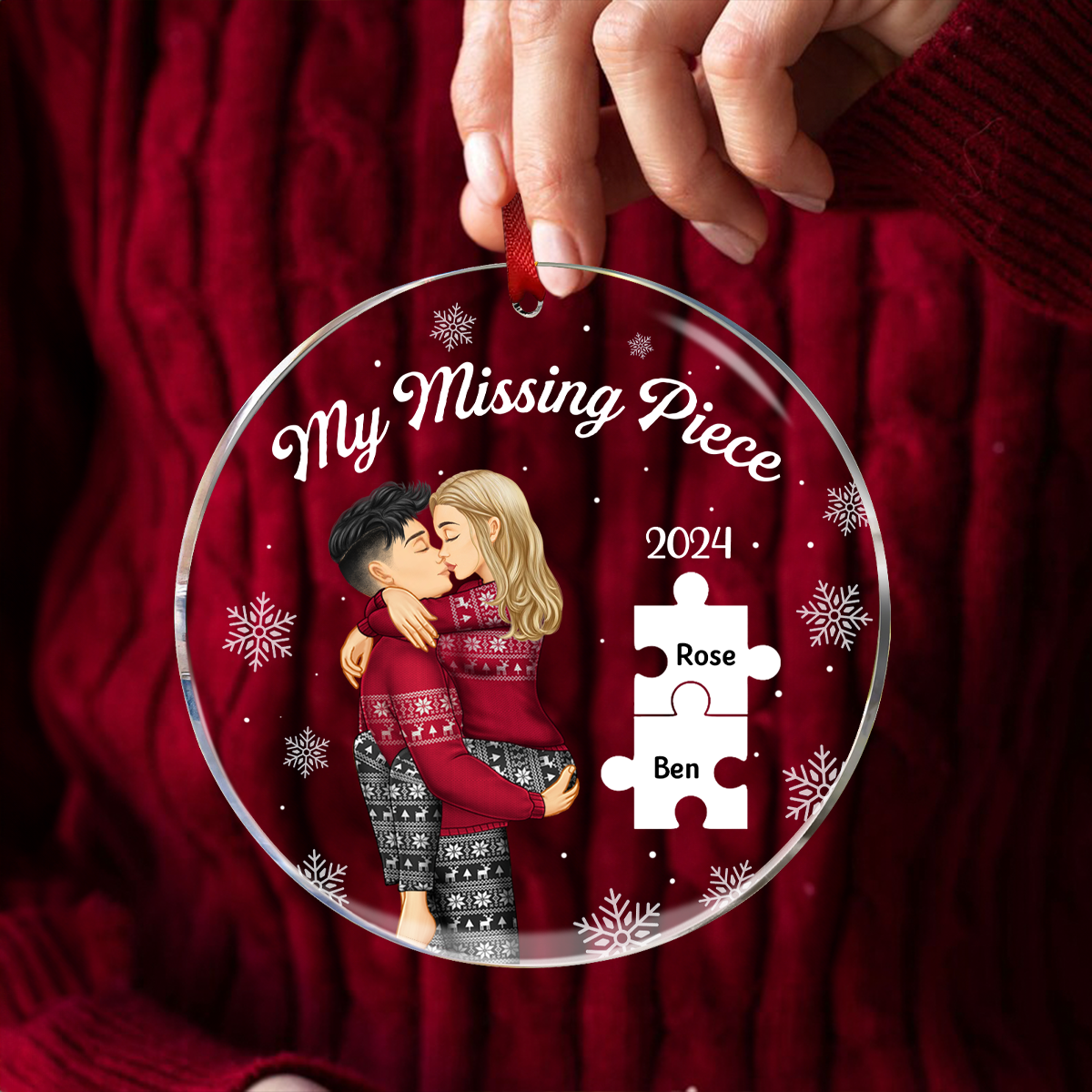 My Missing Piece Christmas Couple - Personalized Circle Ornament