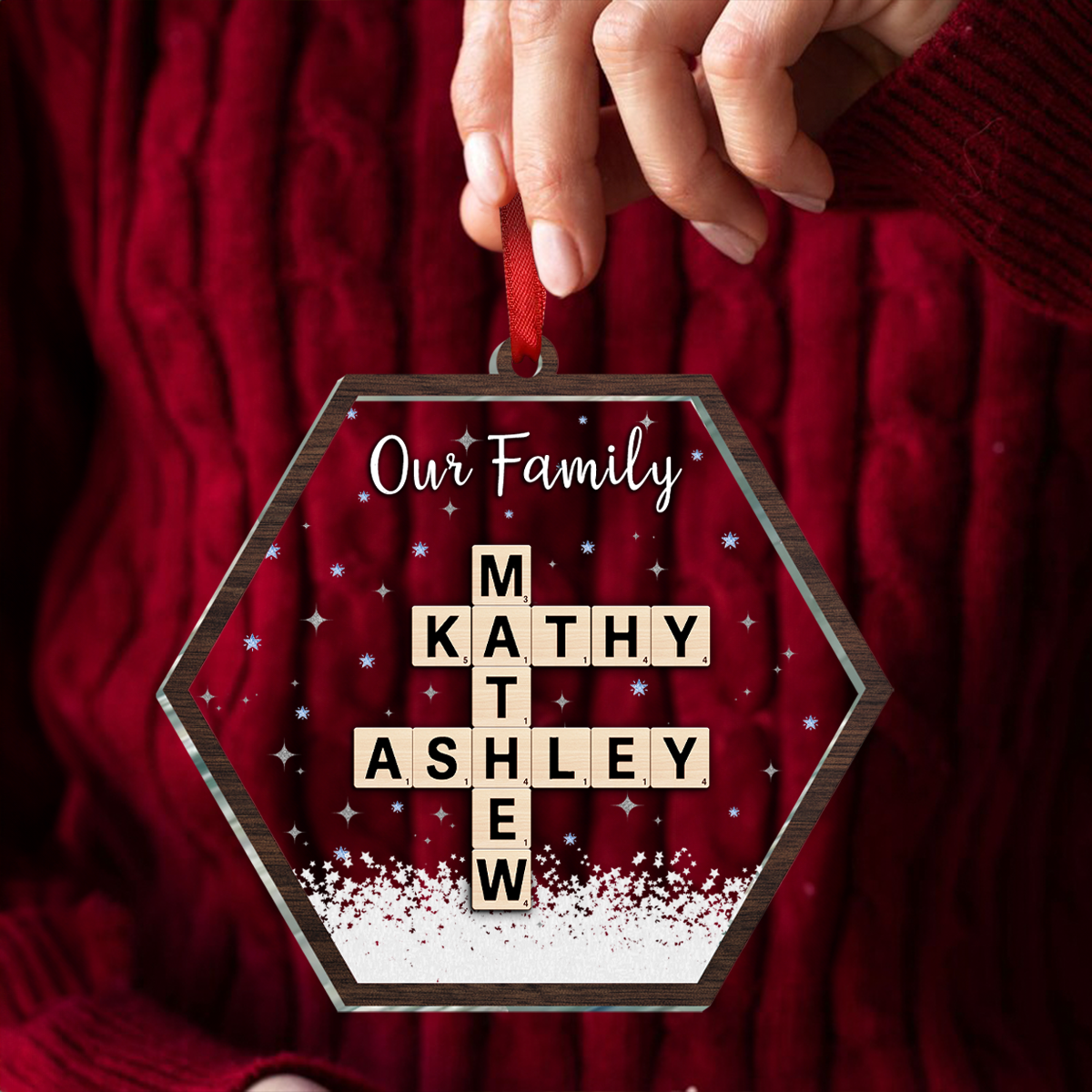 Family Crossword Puzzle Art Keepsake Christmas Personalized Acrylic Ornament