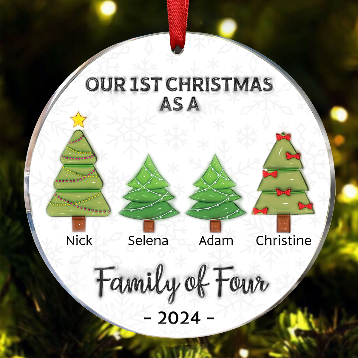 First Christmas As A Family Of Three - 3D Inflated Effect Printed Ornament, Personalized Circle Acrylic Ornament