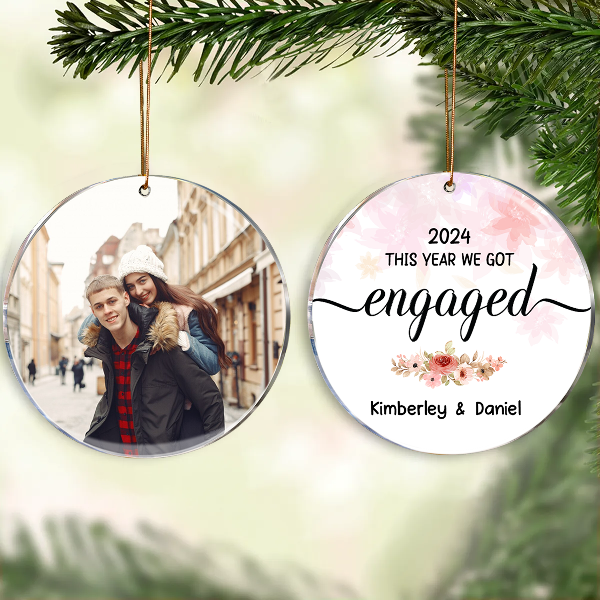 First Christmas Engaged Personalized Photo Ornament, Keepsake Engagement Gift Personalized Picture