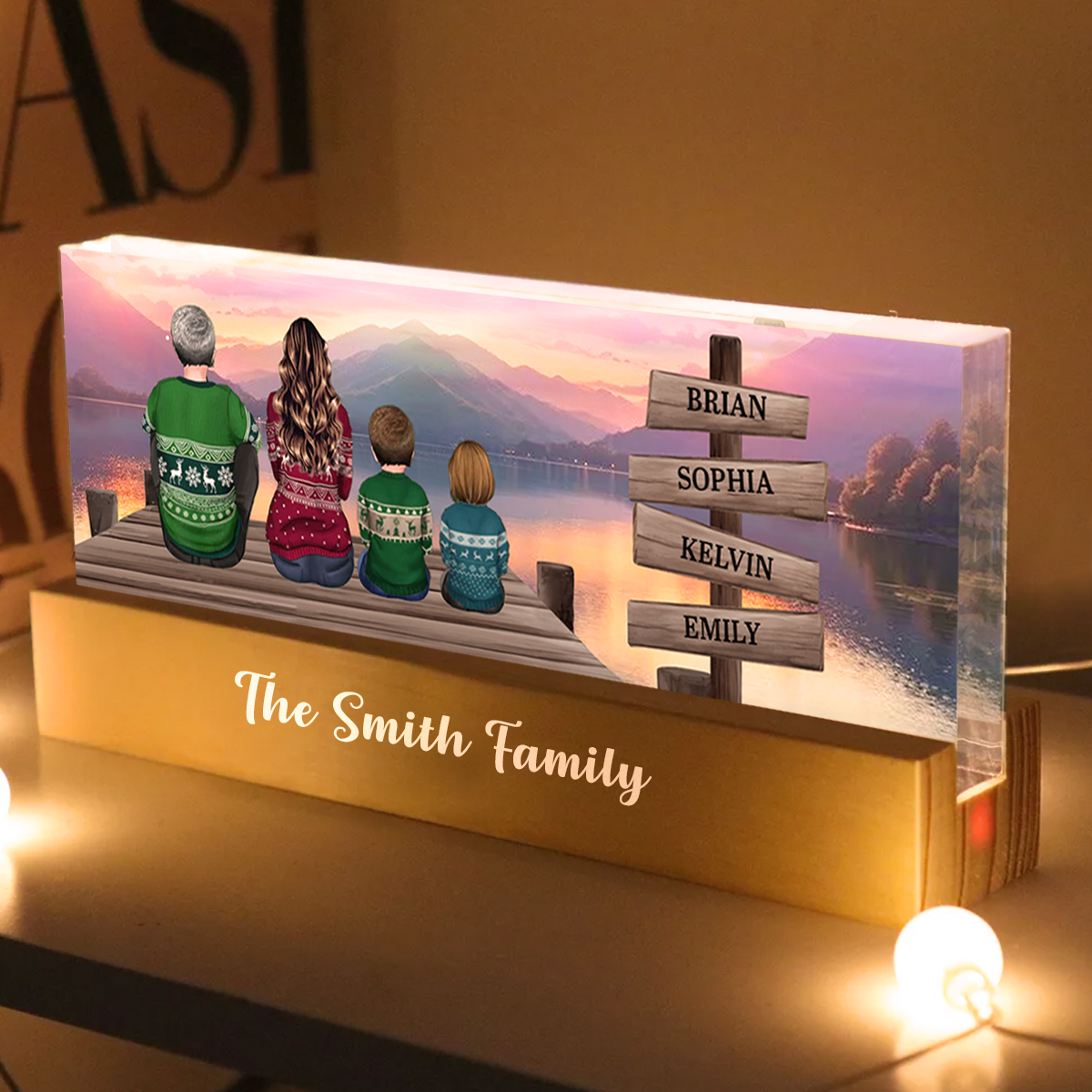 Family A Little Whole Lot of Love Sign Posts Personalized Acrylic Block LED Night Light, Home Decoration, Gift For Family