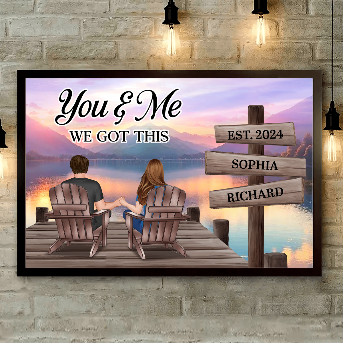 Lake Dock Couple Sitting Holding Hands Sign Posts Personalized Poster, Home Decoration, Gift For Her, For Him