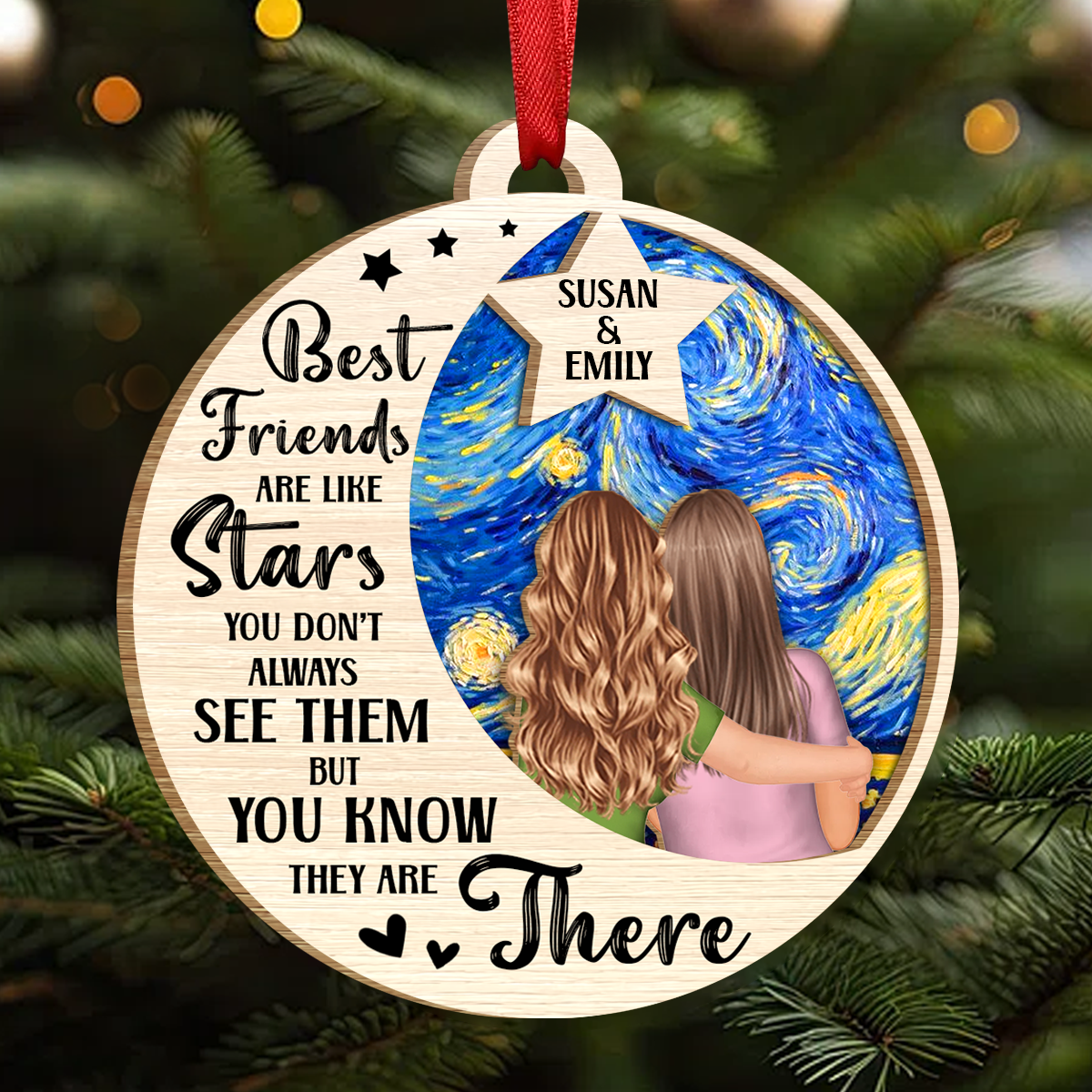 Best Friends Are Like Stars - Personalized Wooden Ornament