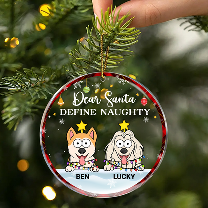 Dear Santa Define Naughty Christmas Dog Cat - Personalized Circle Glass Ornament