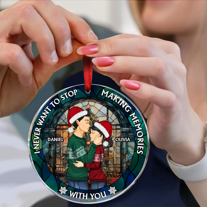 Christmas Couple Sideview Stained Acrylic Making Memories - Personalized Circle Acrylic Ornament