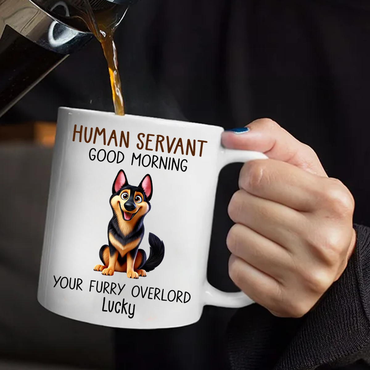 Funny Cartoon Dogs Good Morning Dog Human Servant Personalized Mug, Gift For Dog Lovers