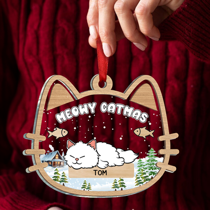 Lying Cat Meowy Catmas - Personalized Ornament