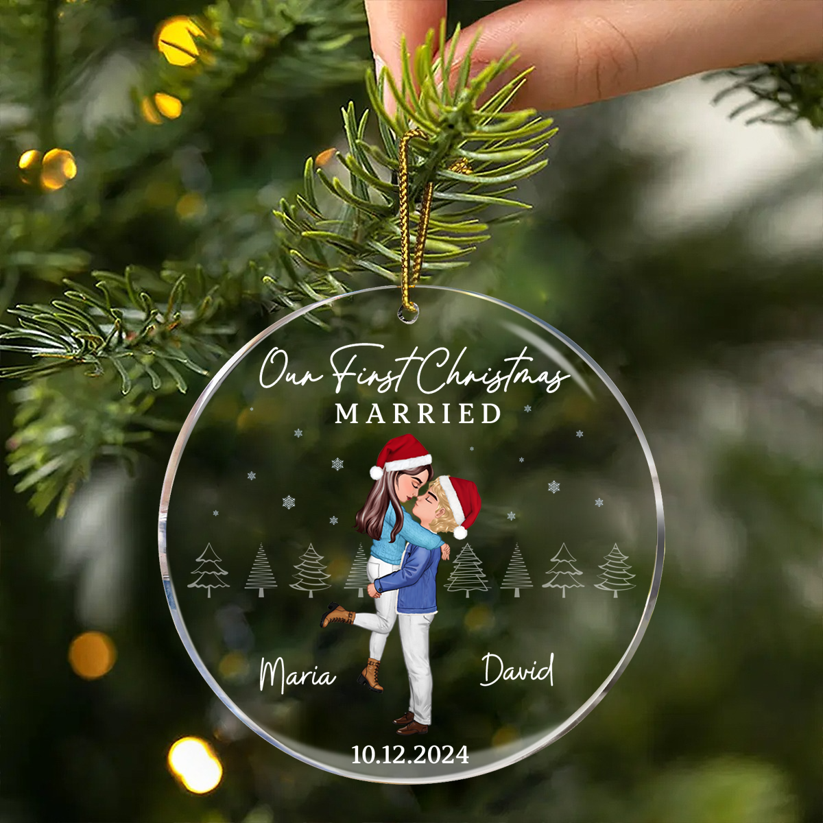 Our First Christmas Engaged Married, Newly Engaged Married Couple Personalized Ornament