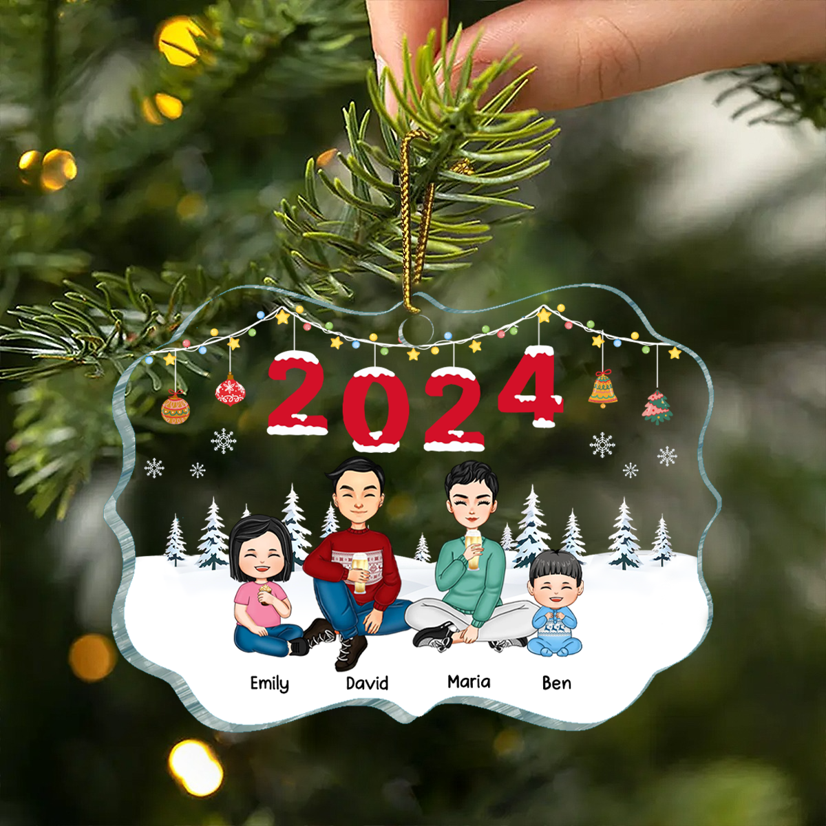 2024 Christmas Cartoon Family Dog Cat - Personalized Acrylic Ornament