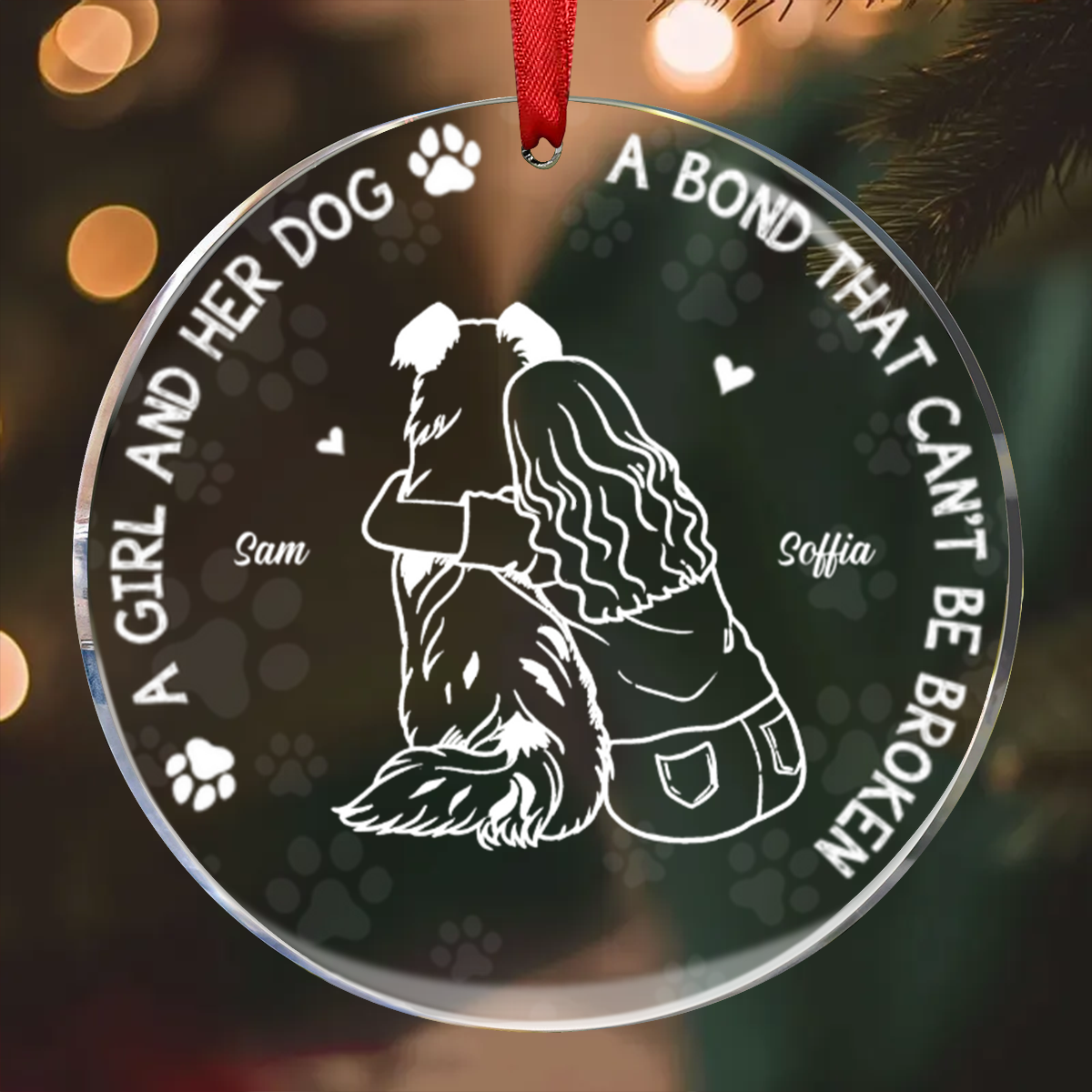 Girl And Her Dogs Outline Personalized Acrylic Ornament, Christmas Gift For Dog Mom