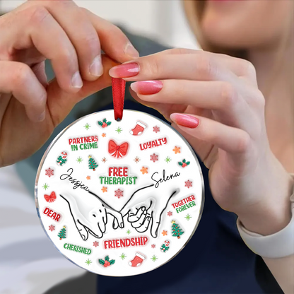 Christmas Besties Holding Hands Our Friendship Is The Greatest Gift - 3D Inflated Effect Printed Ornament, Personalized Circle Acrylic Ornament