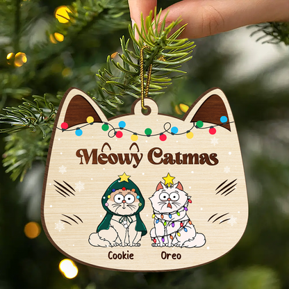 Meowy Catmas - Personalized Custom Shaped Wooden Ornament