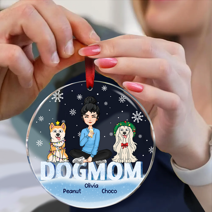 Christmas Dog Mom Cartoon Style - Personalized Circle Acrylic Ornament