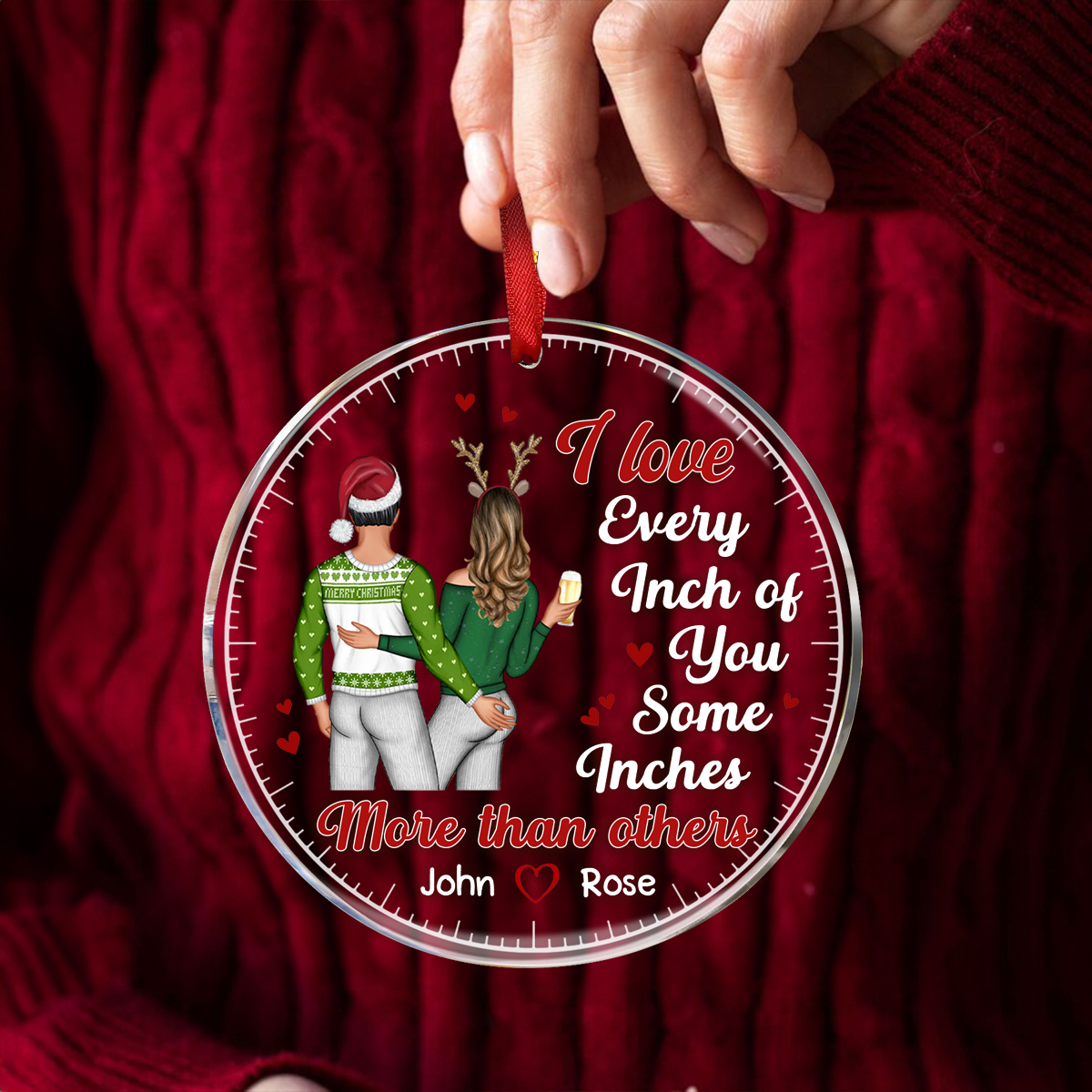 Christmas Couple I Love Every Inch Of You - Personalized Circle Ornament