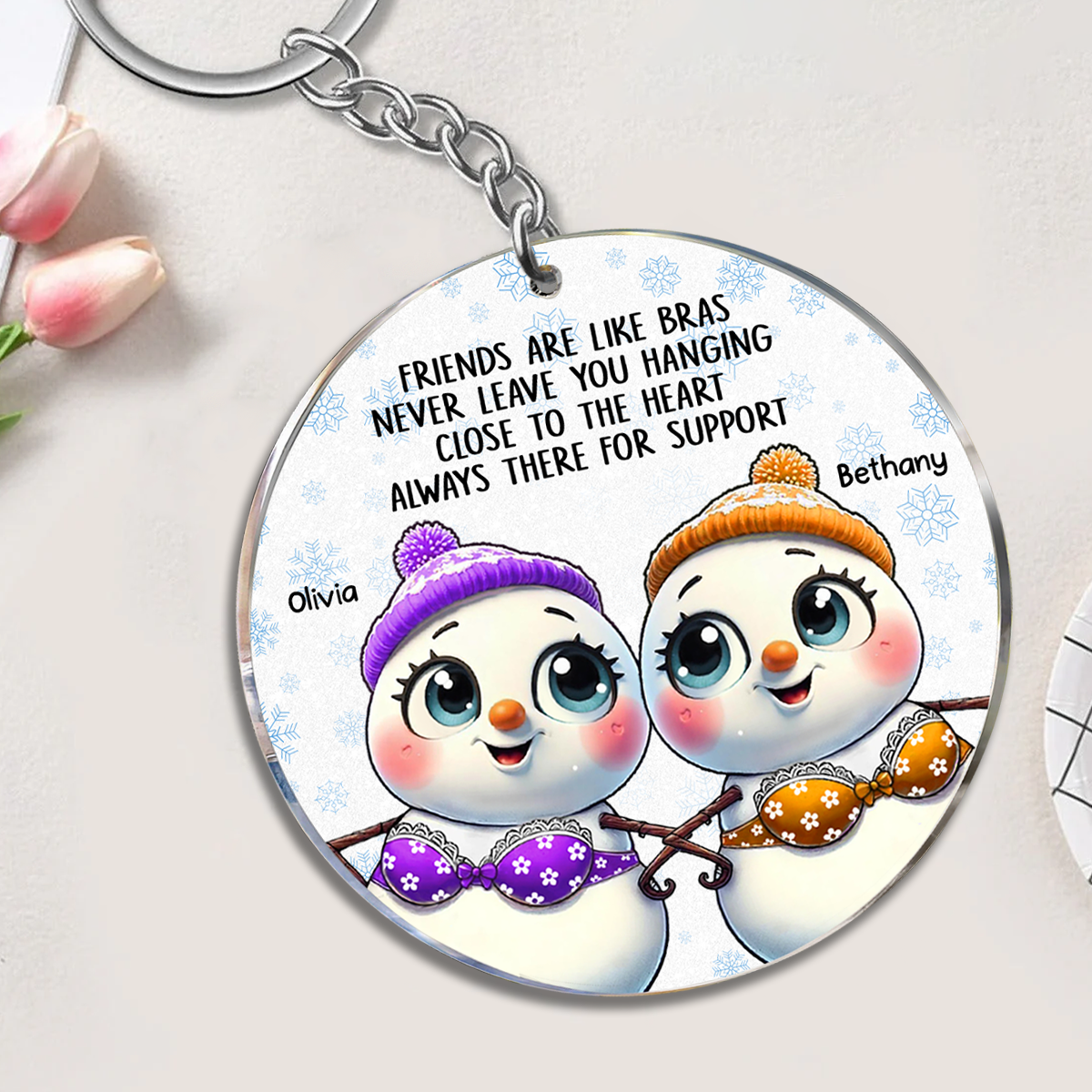 Personalized Snowman Friendship Christmas Keychain, Funny Gifts Christmas Keychain for Besties 2024