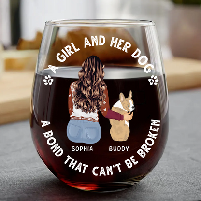 A Bond That Can't Be Broken Dog Mom Dog Dad - Personalized Stemless Wine Glass