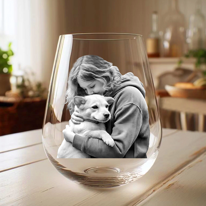 Custom Photo Dog Cat Pet Family - Personalized Stemless Wine Glass