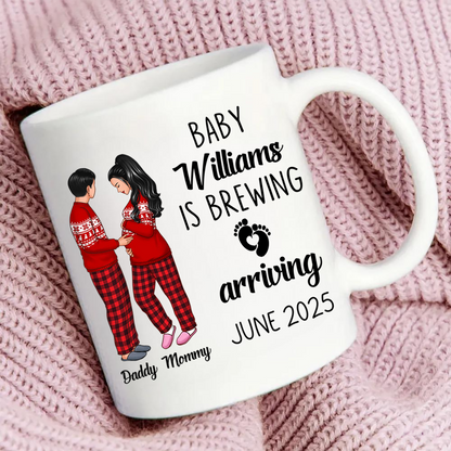 Baby Is Brewing Pregnancy Couple Personalized Mug Expecting Mom Gift, Expecting Parents Gift, Valentine's Day Gift