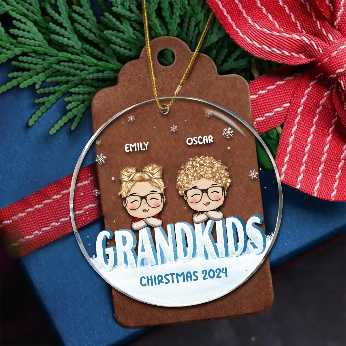 Nana Papa Grandkids Christmas Grandparents - Personalized Circle Acrylic Ornament