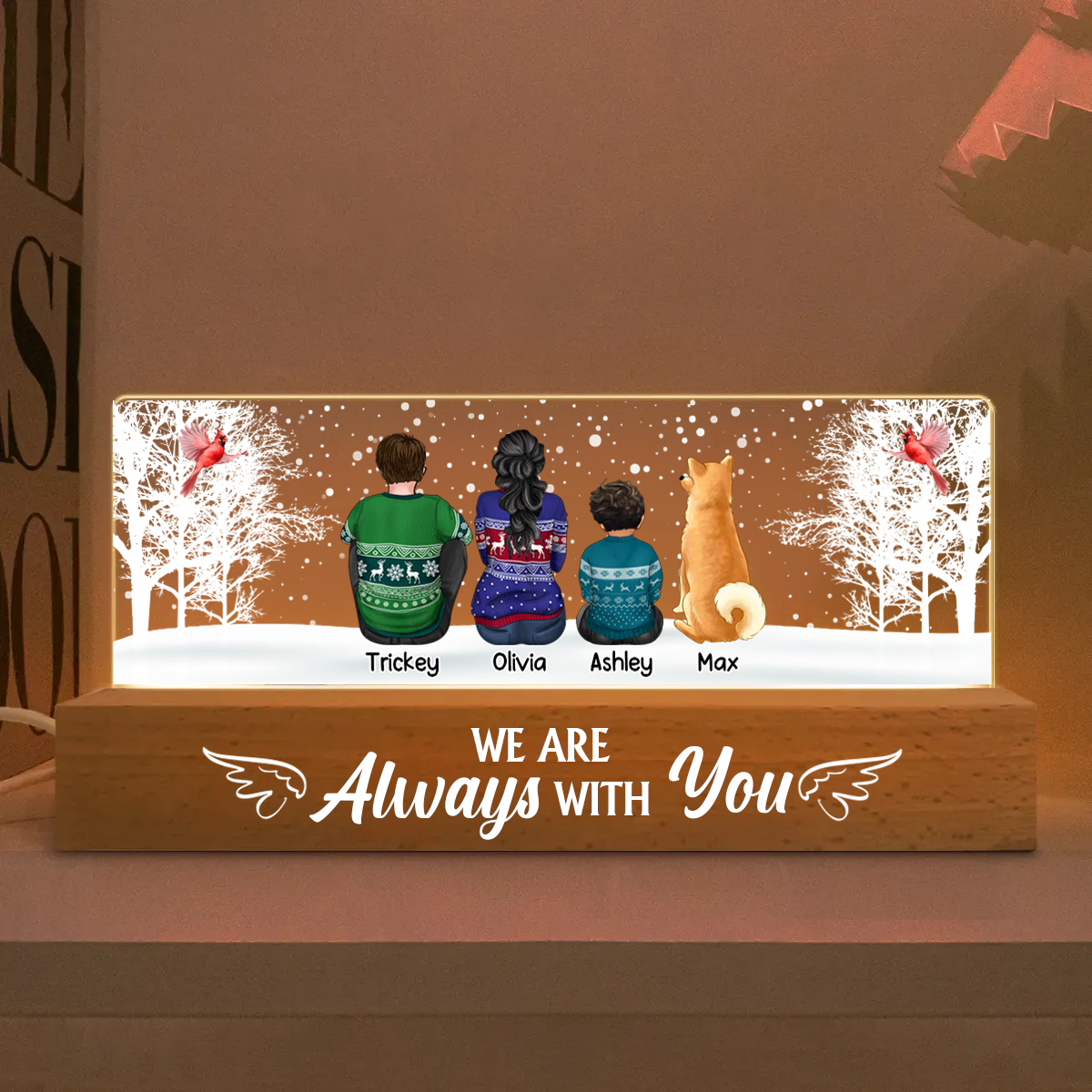 Always With You Snow Memorial Remembrance Sympathy Gift Personalized Acrylic Block LED Night Light