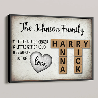 Family Lot Of Love Heart Crossword Art Puzzle Create A Moment Treasured Forever Personalized Poster