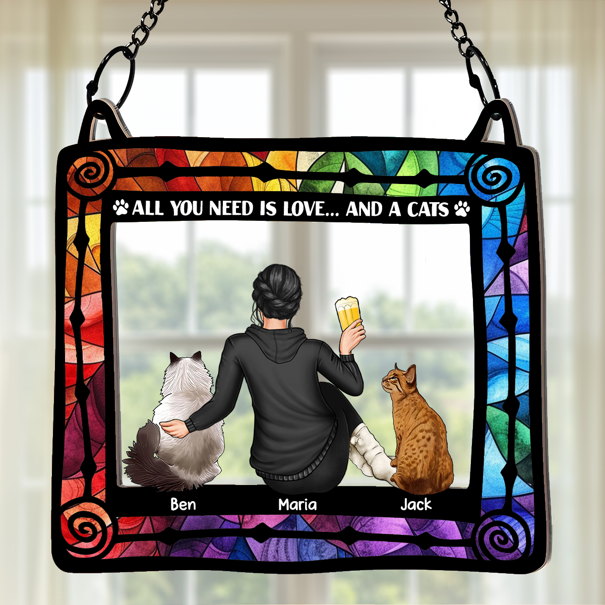 All You Need Is Love And Cats - Personalized Window Hanging Suncatcher Ornament