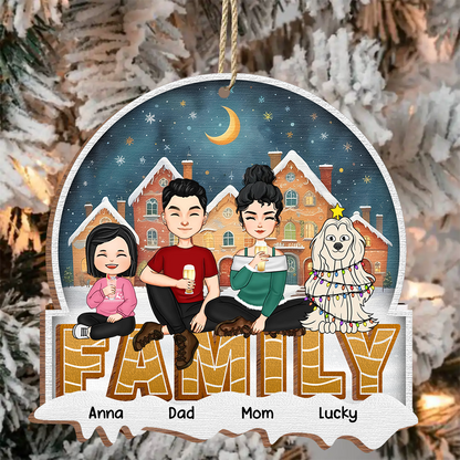 Cartoon Family And Pet Gingerbread Cookies - Personalized Ornament