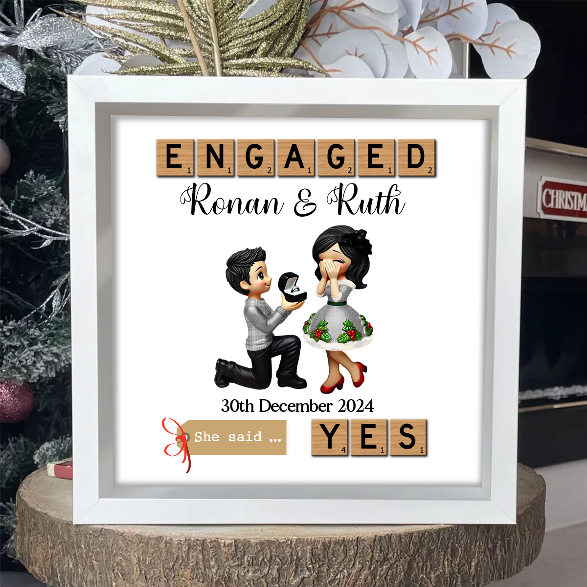 Personalized Couple Engagement Gift Photo Frame, Marriage Proposal Custom Just Engaged Valentine's Day Gifts for Couples