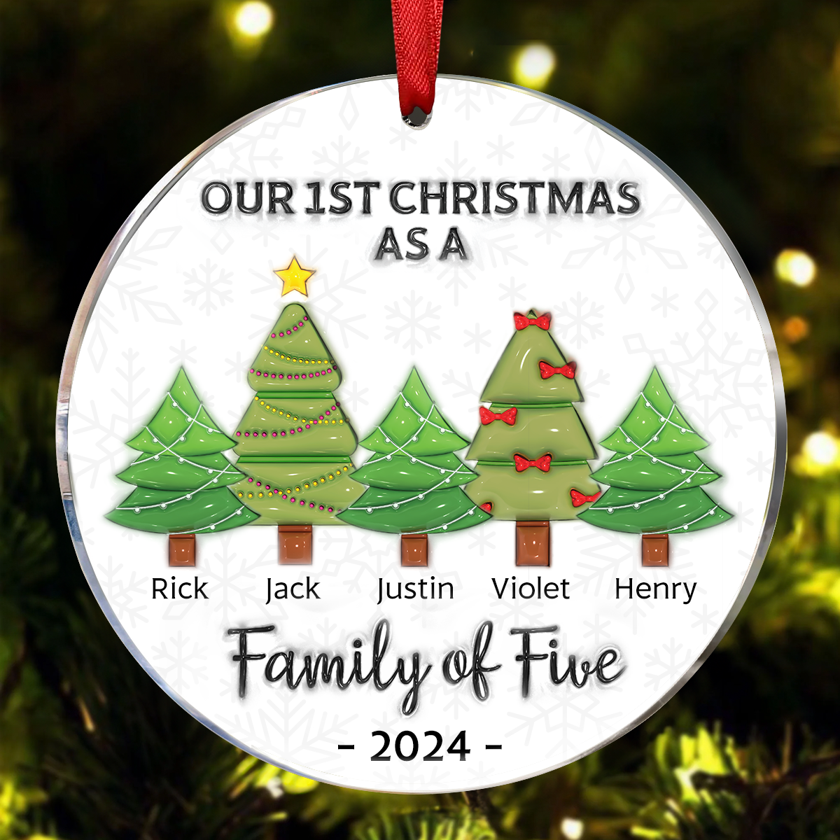 First Christmas As A Family Of Three - 3D Inflated Effect Printed Ornament, Personalized Circle Acrylic Ornament