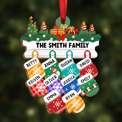 Christmas Family Warm Mittens - Personalized Wooden Cutout Ornament