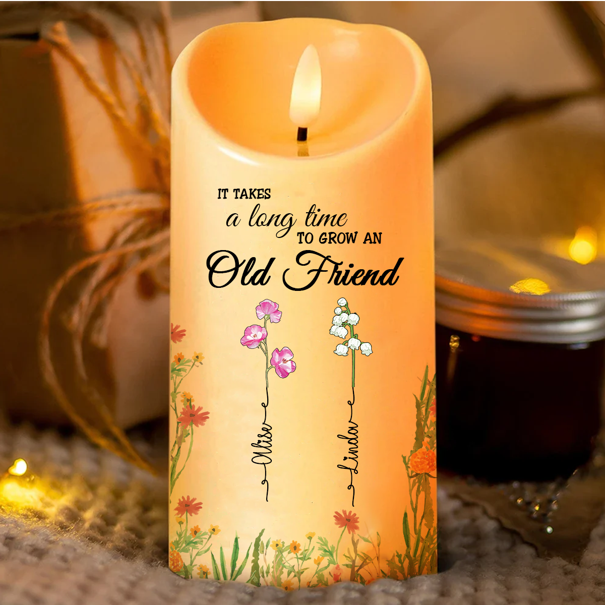 Birth Flower Grow An Old Friend - Personalized Flameless LED Candle