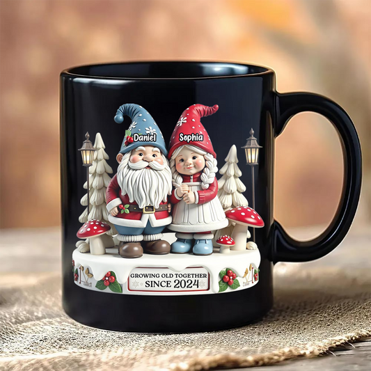 3D Effect Gnome Couple Together Personalized Mug, Heartfelt Valentine's Day Gift For Couple, For Him, For Her, Husband, Wife