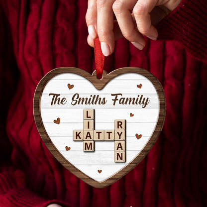 Custom Family Name Heart Crossword Scrabble - Personalized  Wooden Ornament