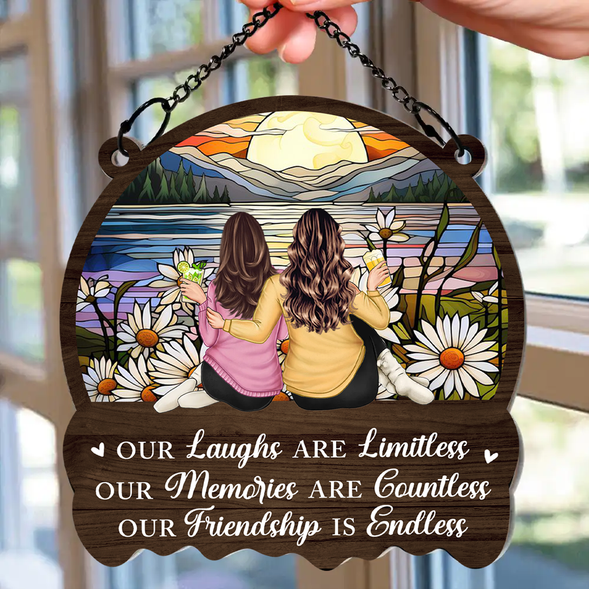 Besties Our Laughs Are Limitless - Personalized Window Hanging Suncatcher Ornament