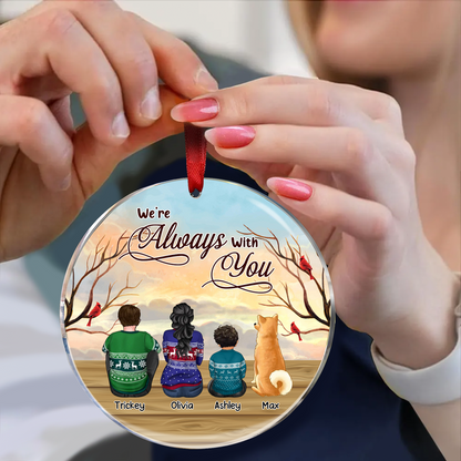 Always With You Christmas Family Sitting Back View - Personalized Circle Acrylic Ornament