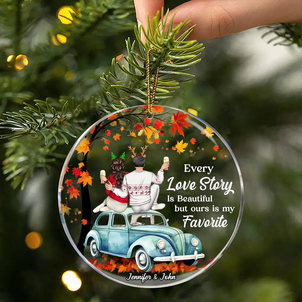 Christmas Every Love Story Is Beautiful - Personalized Circle Acrylic Ornament