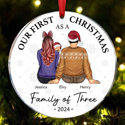 First Christmas As A Family Of Three New Parents - Personalized Circle  Ornament