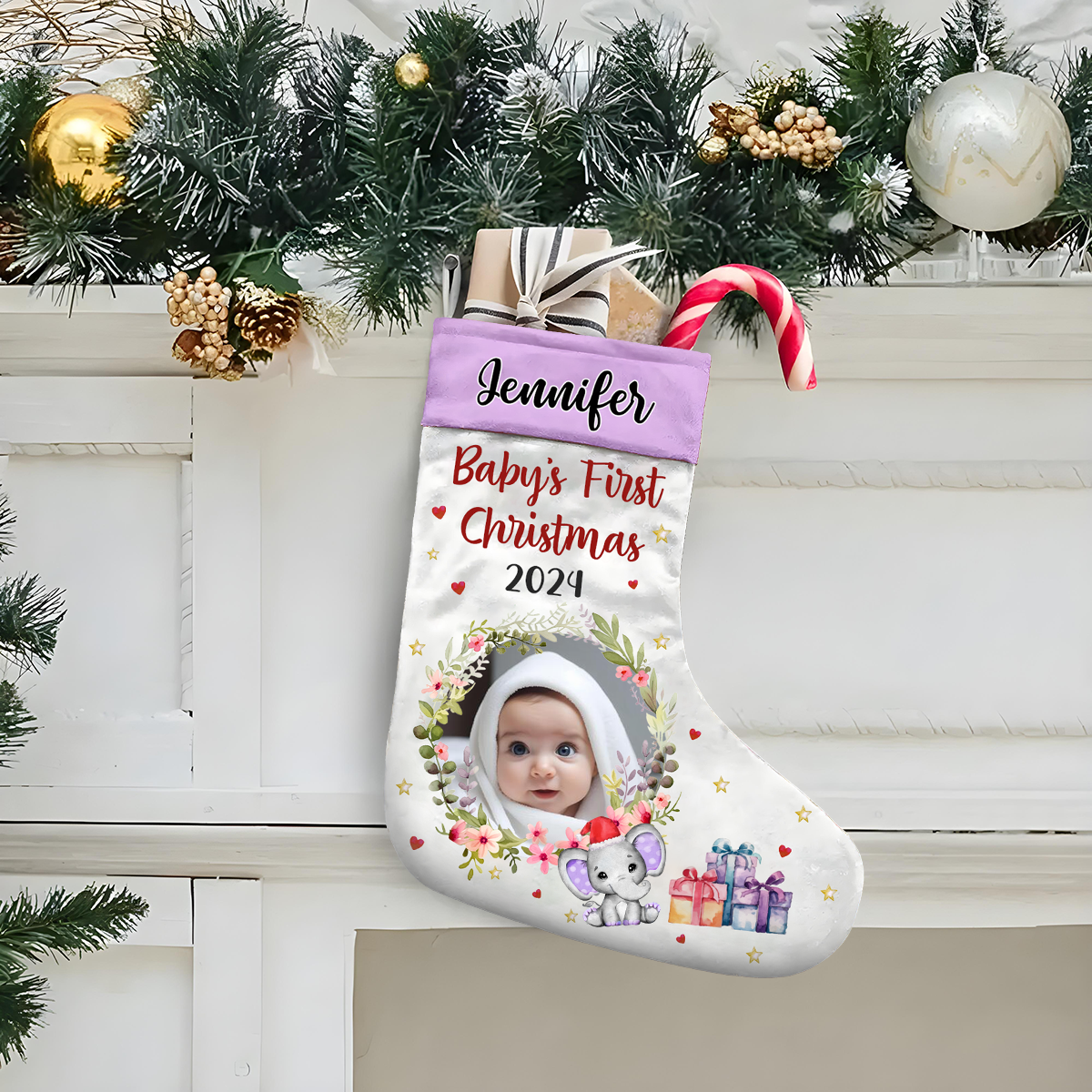 Custom Photo New Baby My First Christmas - Christmas Gift - Personalized Christmas Stocking