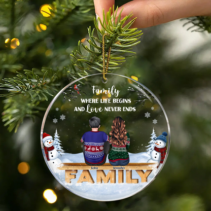 Family Where Begins And Love Never Ends Memorial - Personalized Circle Acrylic Ornament