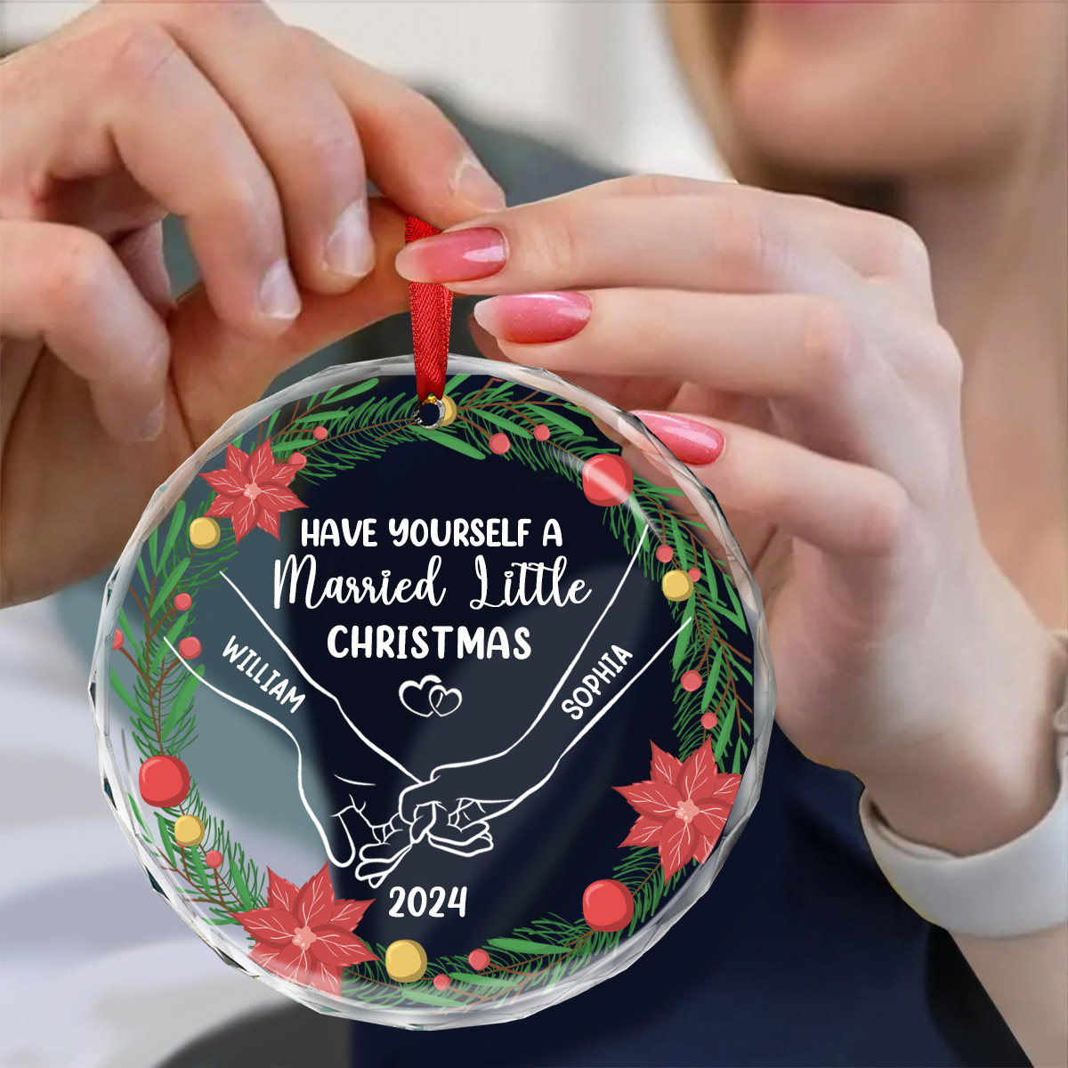 Have Yourself A Married Little Christmas Couple Holding Hands - Personalized Circle Acrylic Ornament