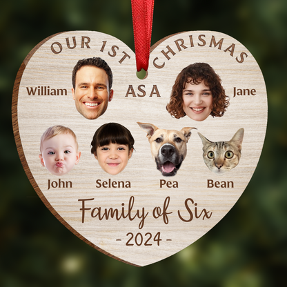 Custom Photo First Christmas As A Family Of Four - Personalized Custom Shaped Wooden Ornament