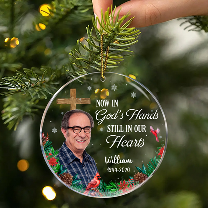 Christmas Custom Photo Memorial God Has You In His Hands - Personalized Circle Acrylic Ornament