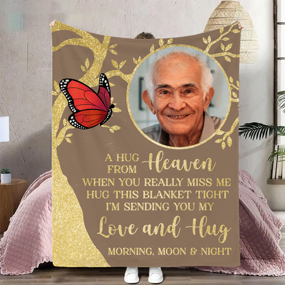 Custom Photo A Hug From Heaven Memorial - Personalized Fleece Blanket, Sherpa Blanket