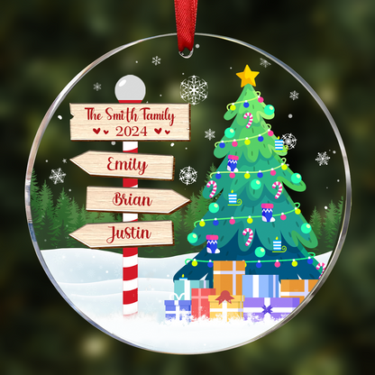 Christmas North Pole Family Name - Personalized Circle Acrylic Ornament